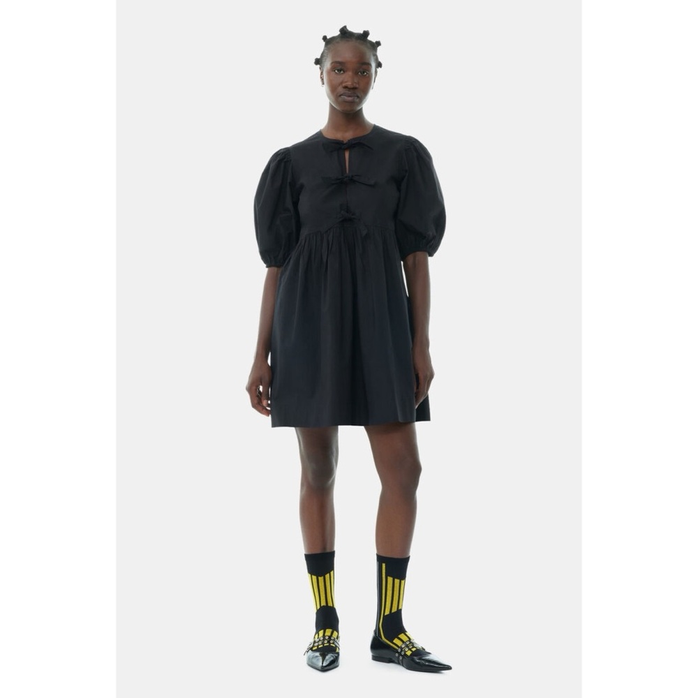 GANNI | Bow Detail Poplin Dress in Black NWT
